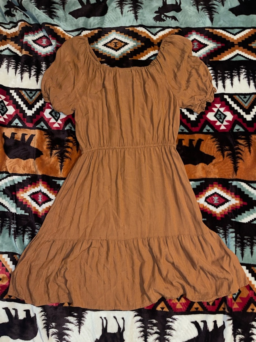 Womens Wrangler Retro Rust Brown Short Sleeve Dress - Picture 2 of 3